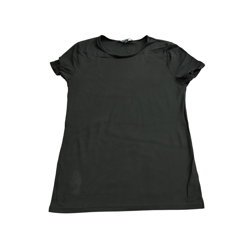 Lauren Ralph Lauren Tee Womens L Black Good Short Sleeve Crew Neck Cotton‎ Blend